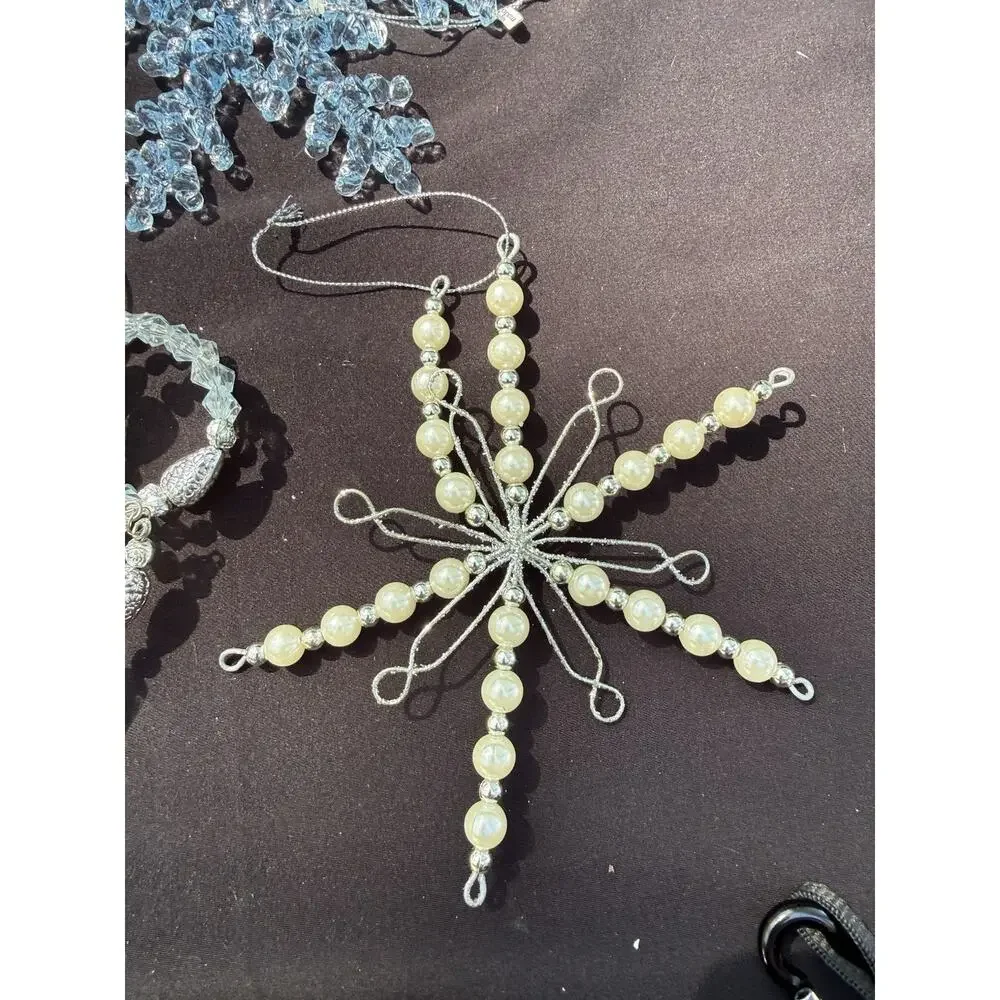 Beautiful Ice Blue Christmas Ornament Lot Snowflakes Bows & More! S1